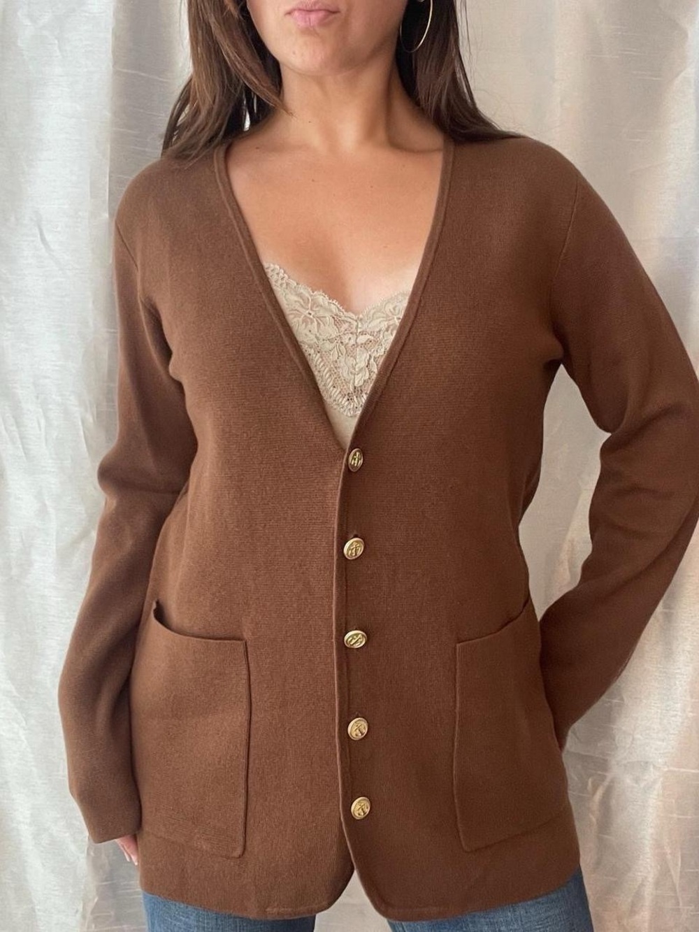 J.Crew Giselle Cardigan Womens XS Brown Buttons Nautical Preppy Quiet Luxury
